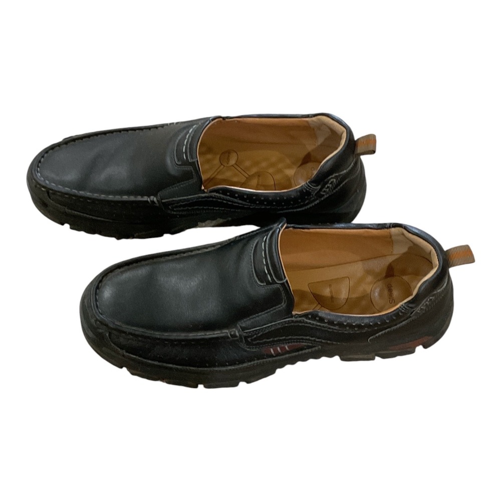 Alitikavic Mens Black Leather slip Loafers Reflexology Insole Size 13 stiching - Picture 2 of 5